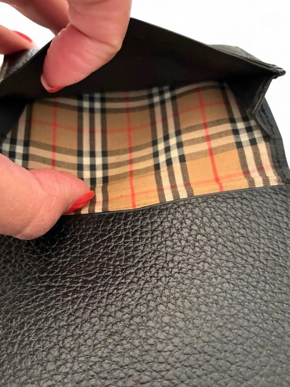 Vintage Burberrys Black Pebbled Leather Cardholder with Nova Check Lining - COA